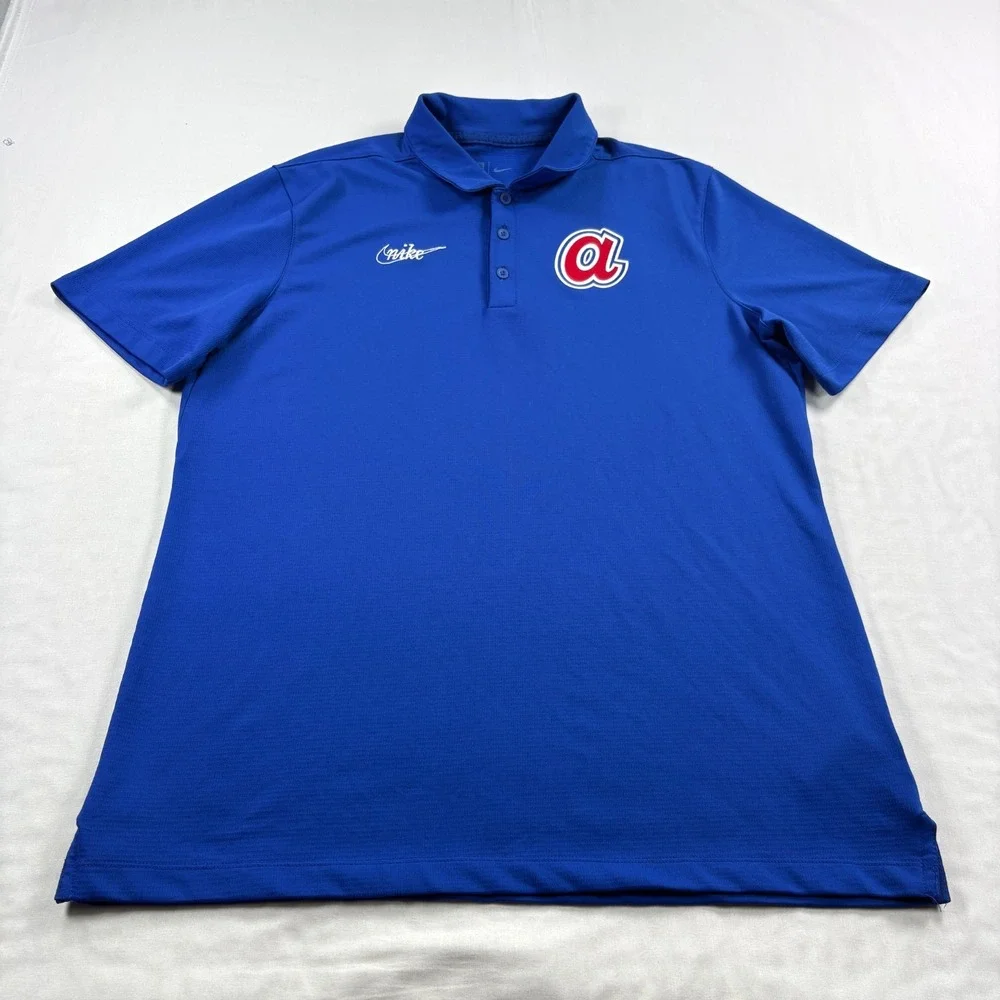 Atlanta Braves Nike Polo Shirt Mens L Blue Cooperstown Collection Dri Fit MLB